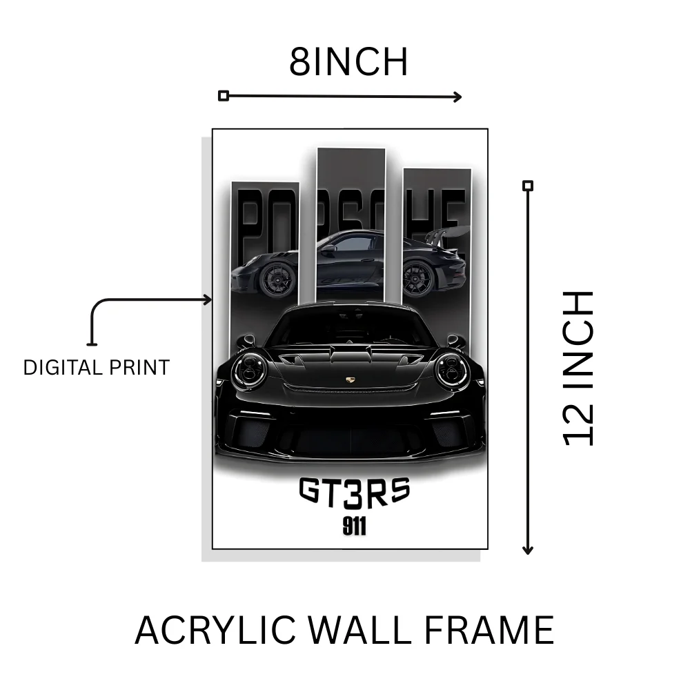 Djane Studio Acrylic Wall Frame | Premium Acrylic Car Wall Frame for Living Room, Bedroom, Office & Gaming Room | Modern Home Décor | Pack of 1 | Size 12x8 Inch